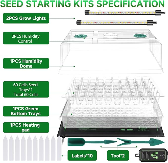 Large Seed Starter Tray with Grow Light and Thermostat Controller Heat Mat 10x 20.75 Heat Mats for Plant Growing68-113°F AdjustableColor Change Grow LightsGermination Trays Kits