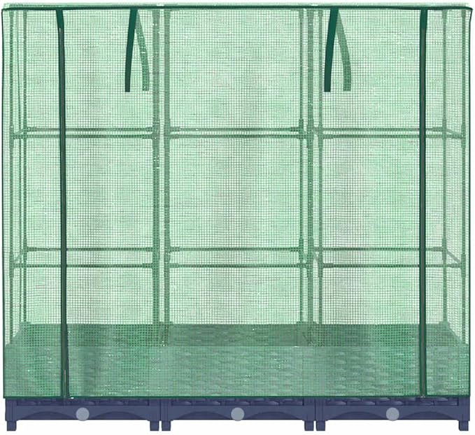 Raised Garden Bed with Greenhouse Cover Grey Polypropylene Rattan Look 15.7x47.2x48.4 inch Outdoor Vegetable Herb Flower Planter Box