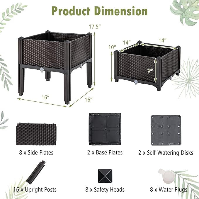 HAPPYGRILL Raised Garden Bed 2 Planter Box with Removable Legs &amp Brackets Self-Watering System Drainage Holes Outdoor Raised Beds for Gardening Veggie Herb Flower Herbs Easy Assembly