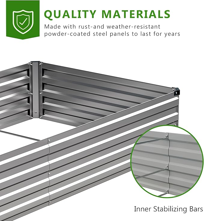 2PCS 6x3x1ft Galvanized Raised Garden Bed Kit Galvanized Planter Raised Garden Boxes Outdoor Large Metal Raised Garden Beds for VegetablesSilver