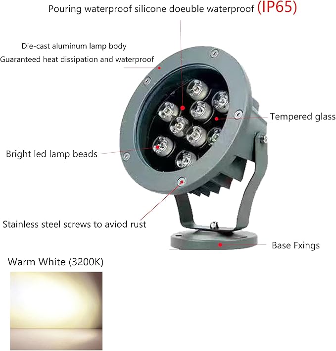 Kiven LED Landscape Plug-in Down Light with Timer Function 9W Outdoor Waterproo LED Christmas Decorative Spotlight Lamp 110V with Plug for Indoor Outdoor Yard Step Wall Lighting (Warm White)