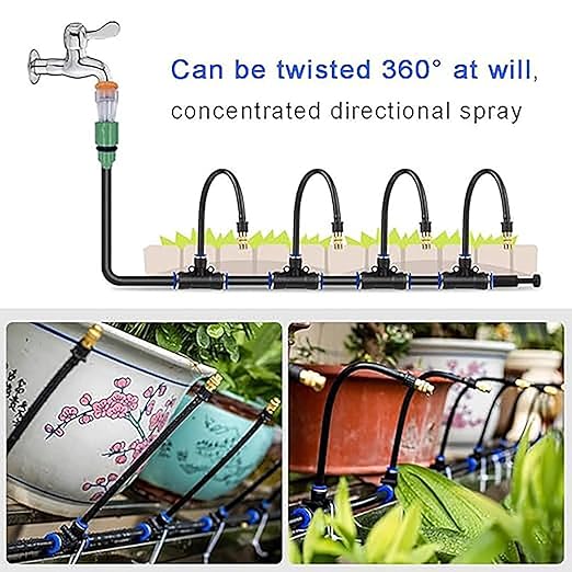 360° Curved Garden Automatic Irrigation Kit for GardenBendable Adjustable Nozzle Drip Irrigation Garden Watering for Flower Greenhouse Nursery(15per 15meters)