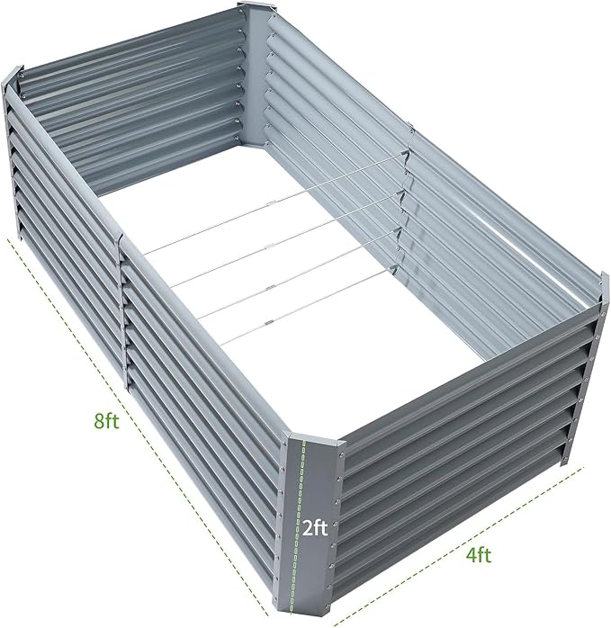 Land Guard 2 Pack 8×4×2ft Galvanized Raised Garden Bed Kit Galvanized Planter Raised Garden Boxes Outdoor Large Metal Raised Garden Beds for Vegetables (Modern Grey)