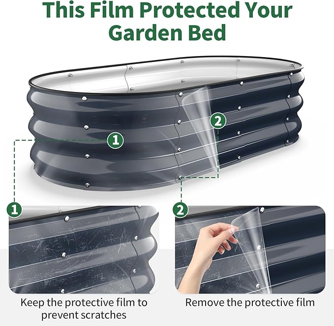 Kesfitt Raised Garden Bed 4x2x1 FT Galvanized Steel Metal Raised Garden Bed Oval Open-Bottom Design 12-Inch Deep for Outdoor Vegetable &amp Herb Gardening Midnight Blue