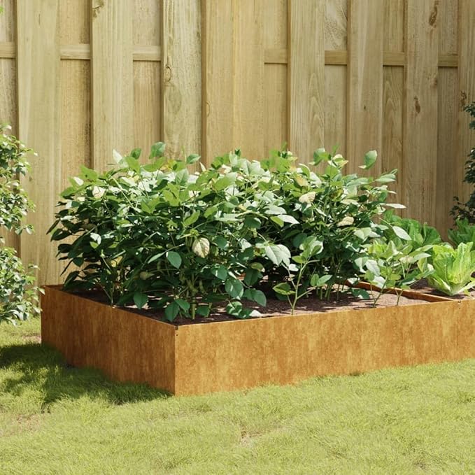 YAFF Garden Raised Bed Rusty Corten Steel Large Durable Weather-Resistant Planter 39.4 x 39.4 x 16.1 in Outdoor Vegetable Herb Flower Planter