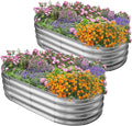 HGD Galvanized Raised Garden Bed for Outdoor: 4X2X1ft Durable Metal Vegetable Plant Container Kit - Oval Planter Box for Gardening Flower Trough (2 Pack)