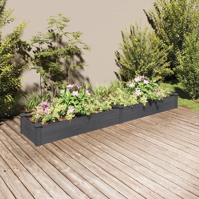 Wooden Garden Raised Bed with Liner for Vegetables Gardening Flowers Outdoor Wooden Raised Garden Bed Planter Box for Backyard Garden Lawn Gray 94.5x17.7x9.8 Solid Wood Fir