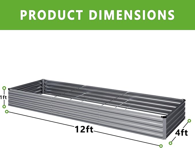 12x4x1FT Galvanized Raised Garden Bed KitVegetable Boxes-Rectangle Metal Flower BoxLarge Planter Raised Beds Outdoor Garden for PlantingFruitHerb-Silver