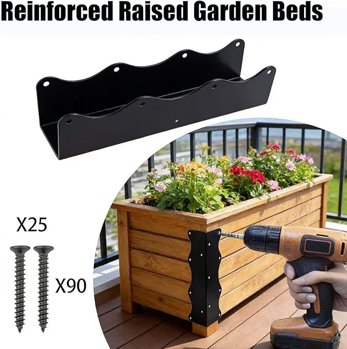8 Pack Raised Garden Bed Corner Brackets 11x3x3 Heavy-Duty Metal Rust Resistant Corner Brackets Reinforced Connectors with Screws Fits 12-24 Garden Bed Shelves Wood Frame