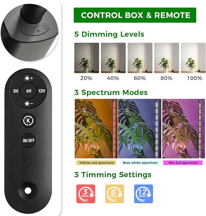 2 Packs Grow Lights for Indoor Plants with Timer Full Spectrum Grow Lights with 384 LEDs Vertical Plant Light Standing Plant Lamp 60 5 Level Dimmable