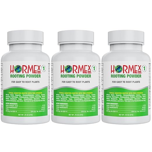 Hormex Rooting Hormone Powder #1 (0.10% IBA) for Delicate Houseplants Succulents &amp Herbs - Gentle Root Stimulator &amp Growth Hormone for Softwood Plant Cuttings Cloning &amp Propagation (3 P