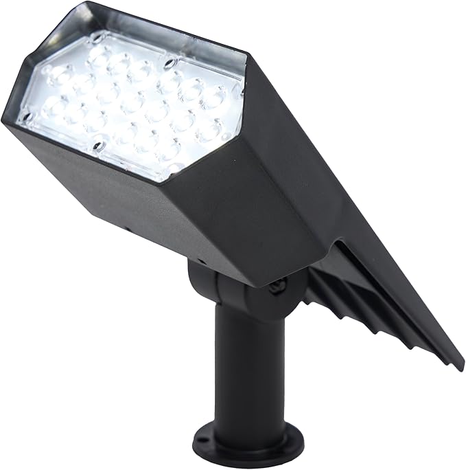 Alpine Corporation 11 Tall Outdoor Solar Pathway Spotlight Stake with Bright White LED Light Black