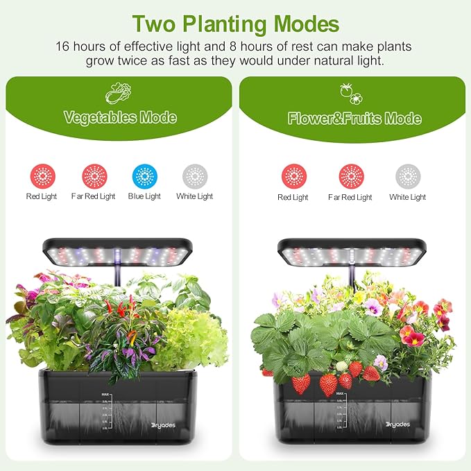Indoor Herb Garden Kit Hydroponic Growing System with LED Grow Light Quiet Water Pump for Home Kitchen Office Healthy Fresh Herbs Vegetables Gift Ideas for Women Men
