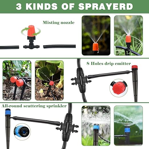 200FT+40FT Drip Irrigation System Garden Watering System with 8/11mm Main Tubing 4/7mm Distribution Irrigation Tubing and Accessories Irrigation System for Garden Greenhouse Yard Lawn Plant