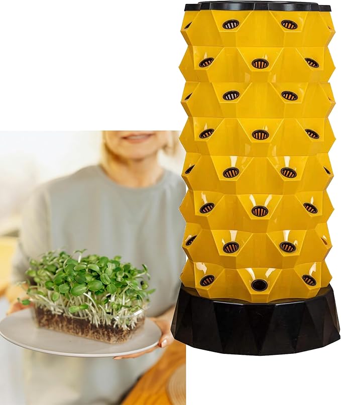 Hydroponics Tower Hydroponics Growing Tower for Indoor Herbs Aeroponic Garden Tower for Growing Herbs Fruits VegetablesYellow-64holes