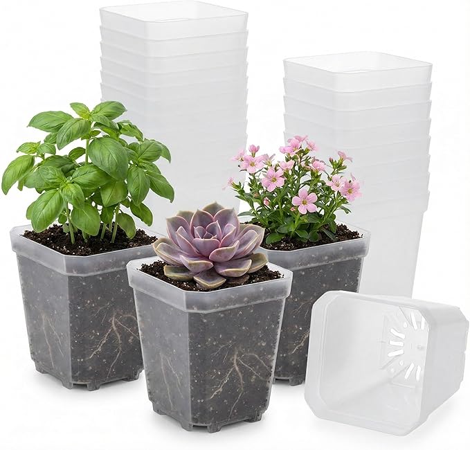120 Packs Square Clear Nursery Pots with Drainage 2.7 Inch Plastic Seedling Pots for Indoor Plants Thickened Small Transplant Pot for Seed Starting Succulents Vegetables Lettuce Flowers