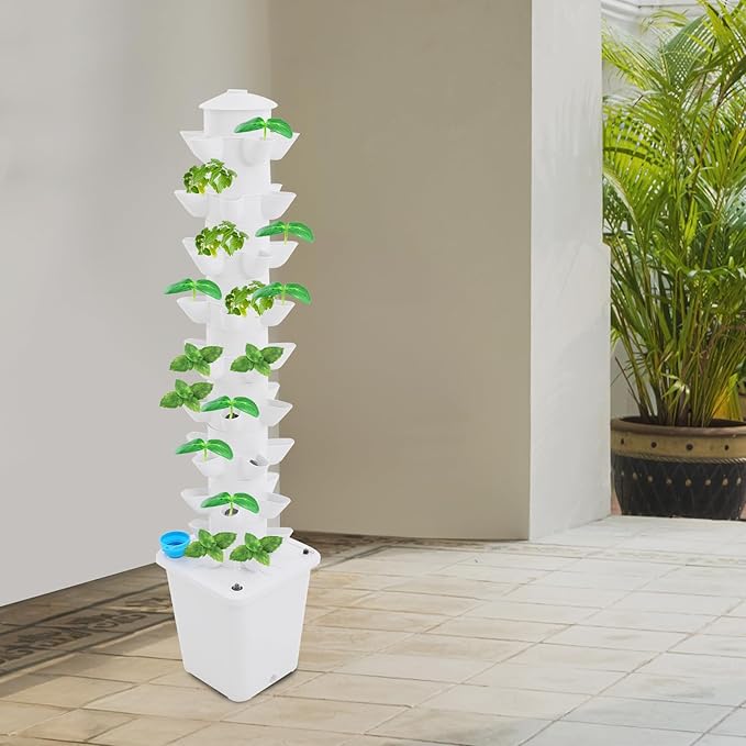 40 Pods Hydroponic Growing Tower with Grow Lights 8 Tier Vertical Hydroponics Growing System Kit Home Hydronic Garden with Water Pump Vegetable Tower Garden Growing System for Herbs Fruits (9 Tier)