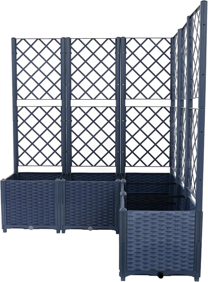 5-Piece Raised Garden Bed with Trellis – Modular Planter Box for Climbing Plants Outdoor Patio &amp Backyard Décor (Blue)
