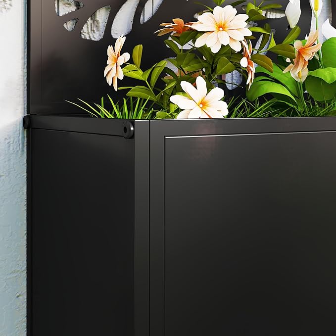 Outsunny Metal Raised Garden Bed with Trellis for Climbing Plants Freestanding or Wall Mounted Flower Bed with Privacy Panel Twigs and Leaves Cut-Outs Outdoor Planter Box for Garden Patio Balcony