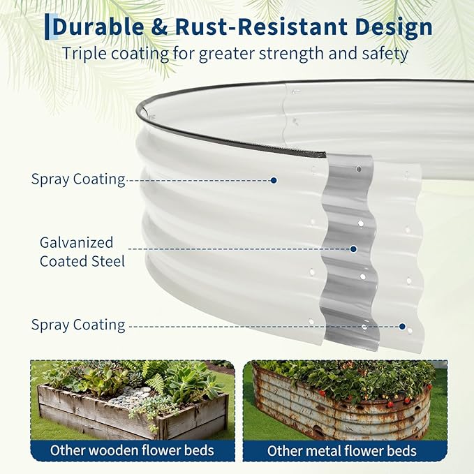 4x2x1ft Galvanized Raised Garden Bed Kit Metal Raised Garden Bed for Vegetables Flowers &amp Herbs Oval Planter Box with Open-Ended Base Large Outdoor Garden Bed for Backyard Patio White