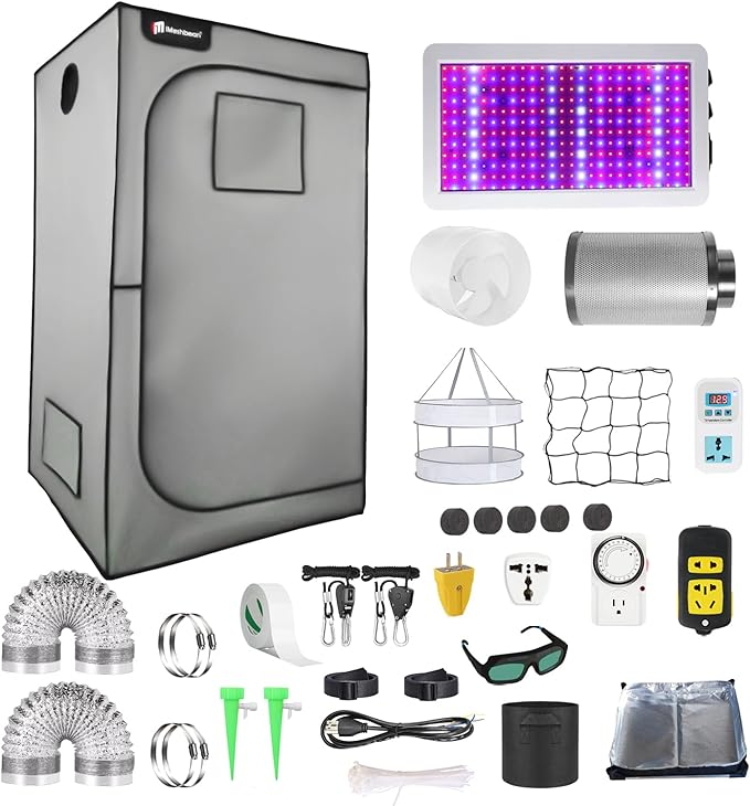 Grow Tent Kit Complete 4x2 ft High Reflective Mylar Hydroponics Indoor Plant Growing Tent with LED Grow Light Ventilaion Fan Growing System+Accesseries (48 x 24 x 80 - Gray)