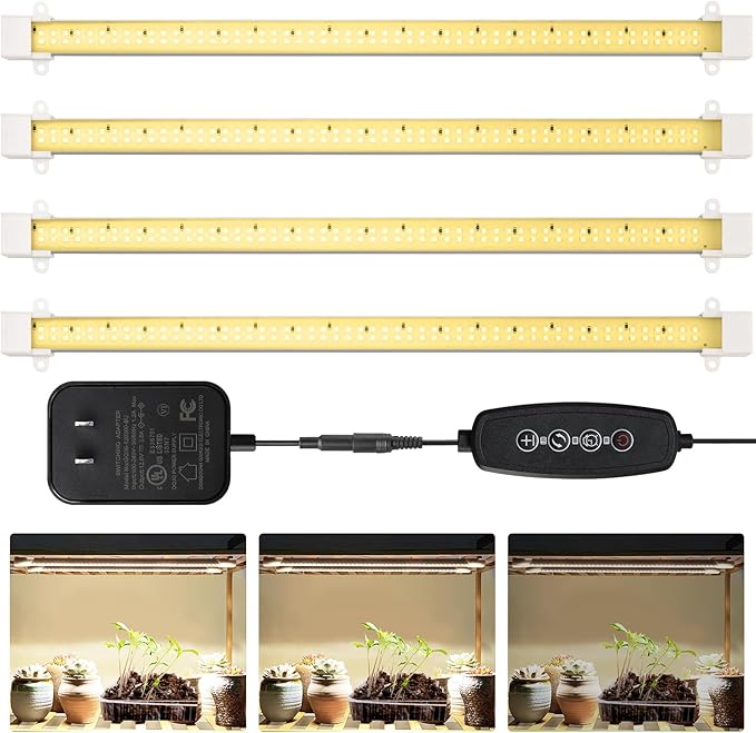 Mosthink Grow Lights for Indoor Plants 6500K Full Spectrum Plant Lights for Indoor Growing 16 LED Plant Grow Light Strips with 432 LEDs 3/6/12H Auto Timer 6-Level Dimmable 4-Pack