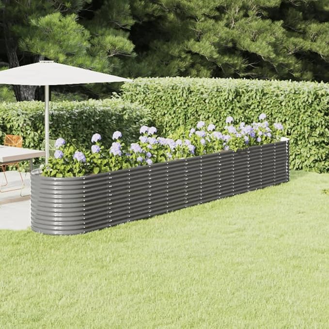 Patio Raised Bed Powder-Coated Steel 201.6x31.5x26.8 Gray Funny Plant Pots Pots for Plants Large Planters for Outdoor Plants Garden Pots for Plants Outdoor Gardening Porch