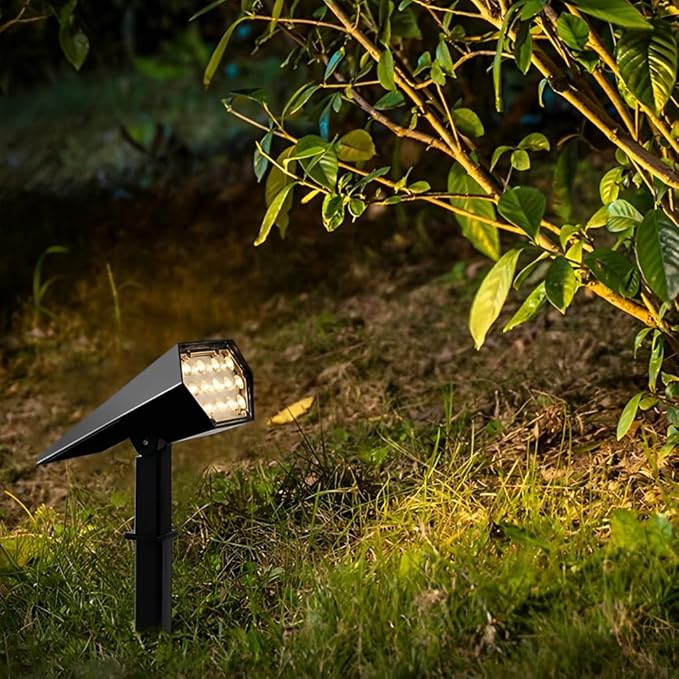 Solar Spot Lights Outdoor Adjustable Brightness &amp Angle IP65 Waterproof Landscape Lighting with 12 LEDs Solar Powered Modern Lamp for Garden Lawn Courtyard (SpotlightColoful Light)