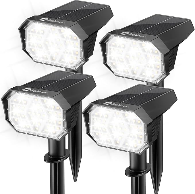 Brightown 4Pack Solar Spot Lights Outdoor with 58 LED &amp 1800mAh IP67 Solar Lights Outdoor Waterproof with 3 Light Modes 2-in-1 Dual Use Outdoor Solar Lights for Yard Garden and Pathway (Cool Wh