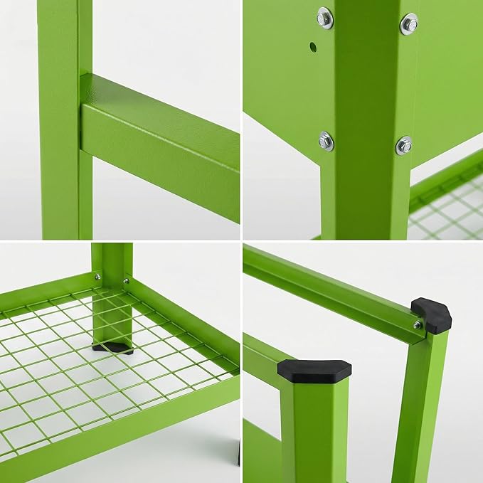 Raised Garden Bed with Legs 32×14×32 in Metal Elevated Raised Planter Box with Storage Rack &amp Drainage Holes for Backyard Patio Balcony 200 lb Capacity - Green