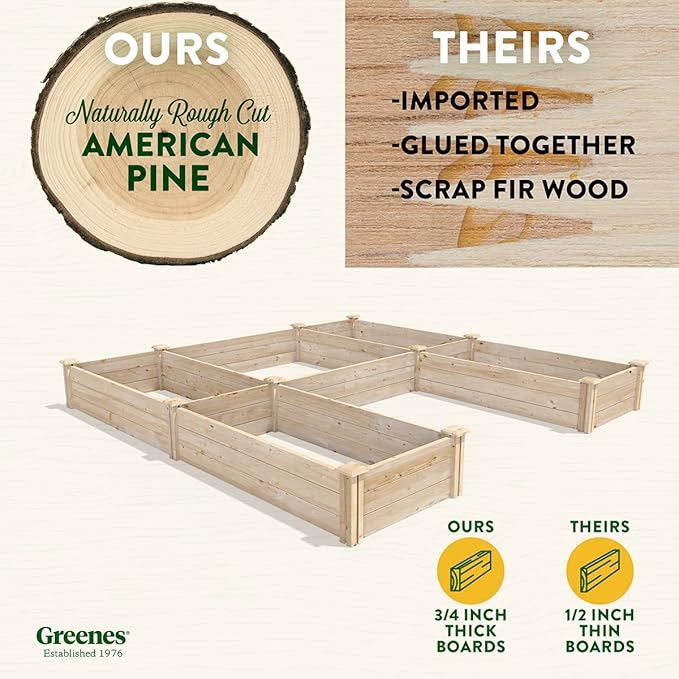 Greenes Fence Original Pine Raised Garden Bed 8' x 8' x 10.5 U-Shaped Bed - Made in USA with American Pine