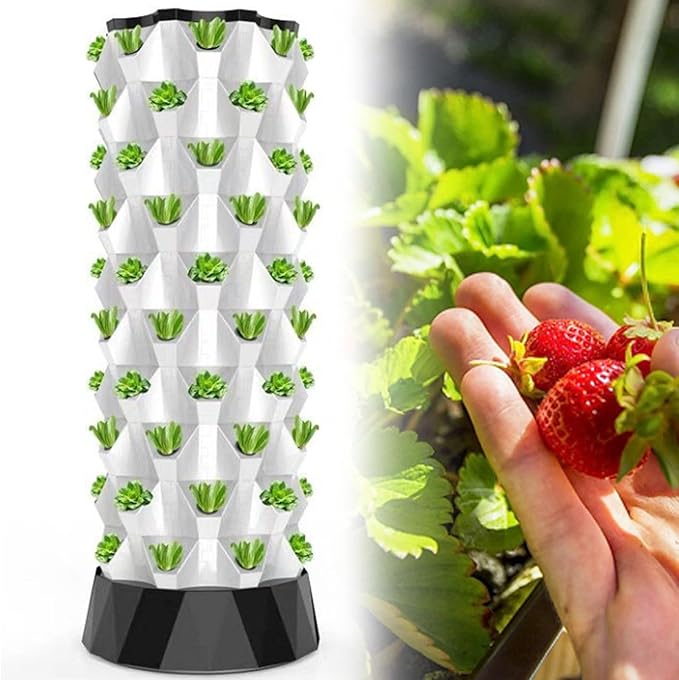 Hydroponics Growing kit 48/64/80Holes Vertical HydroponicTower Self-watering Growing kitIndoor Planting Vegetable Garden Germination Kit with Water Pump Net Pots6floors