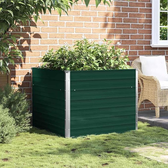 Green 39.4 Galvanized Steel Raised Garden Bed for Vegetables &amp Flowers Drainage &amp UV Resistant