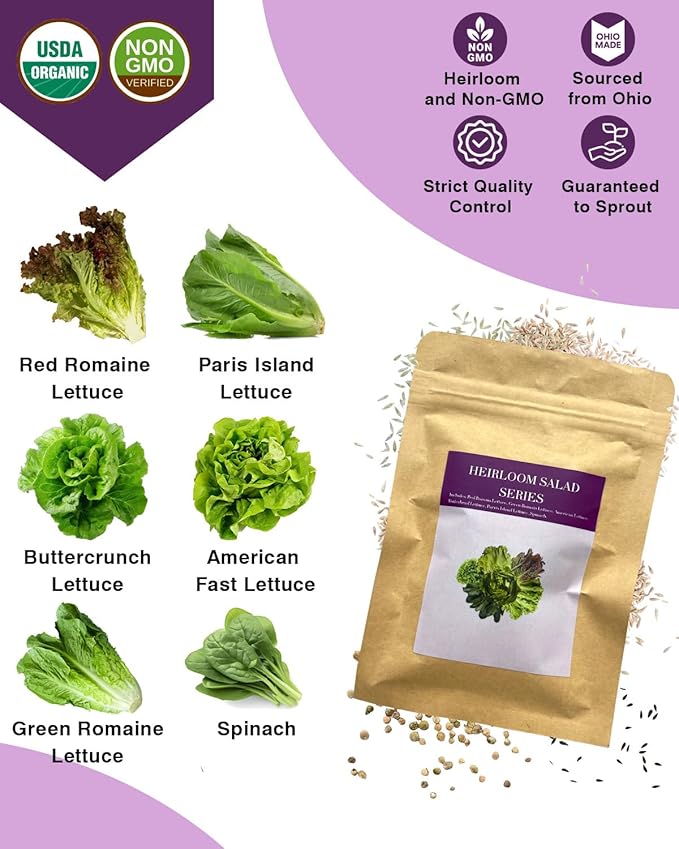 Salad Greens Seed Pod Kit for AeroGarden iDoo Ahopegarden MUFGA with Red/Green Romain/American Fast/Buttercrunch/Parris Island Lettuce Spinach - Compatible with All Garden (12-Pod)