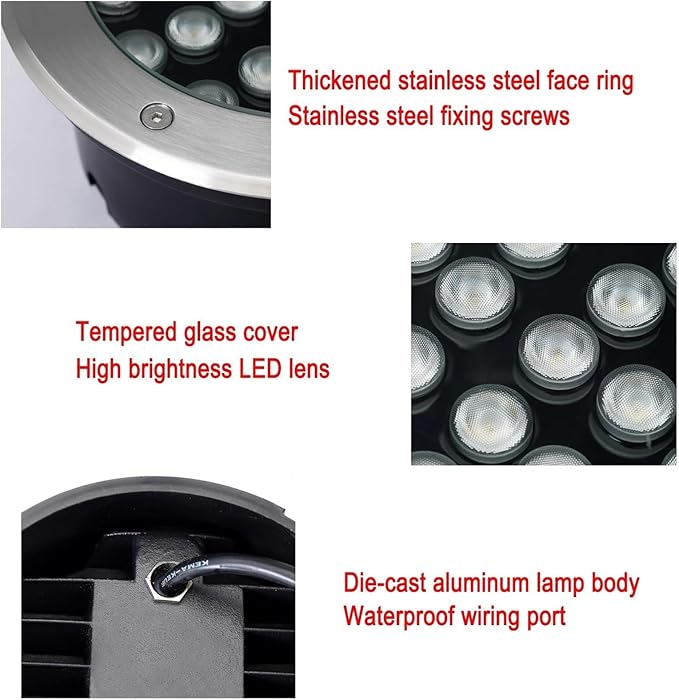 Embedded Buried Lamp - Ground LED Landscape Lights Spotlight Led Beam Light AC220V LED IP67 Waterproof Staircase Floor Aisle Illumination Building Outdoor Lights(Warm White12W)