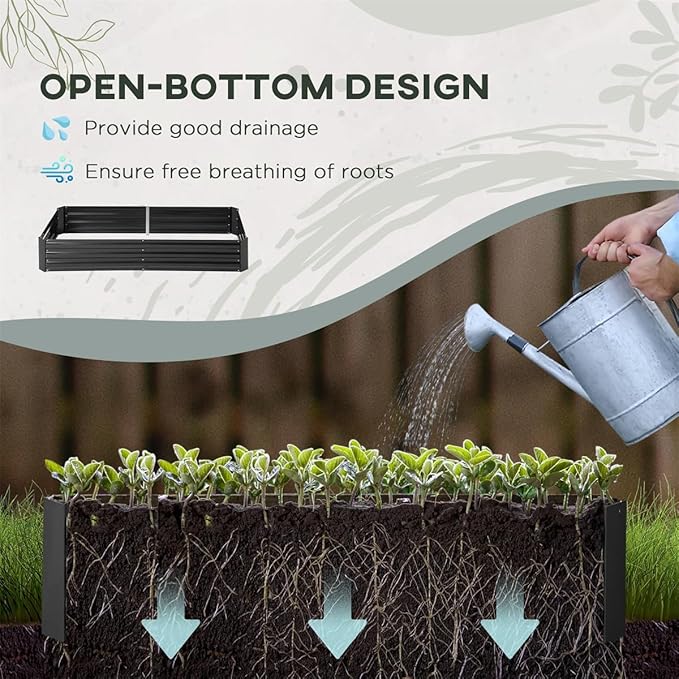 Metal Raised Garden Bed with Support Rod Outdoor Raised Planter Box for Flowers Plants Vegetables Herbs 6X 3FT