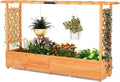 45-Inch Raised Garden Bed Wood Garden Freestanding Elevated Planter with Hanging Roof Drainage Holes for Vine Climbing Plants Flowers Planter Box with Trellis for Garden Patio Yard