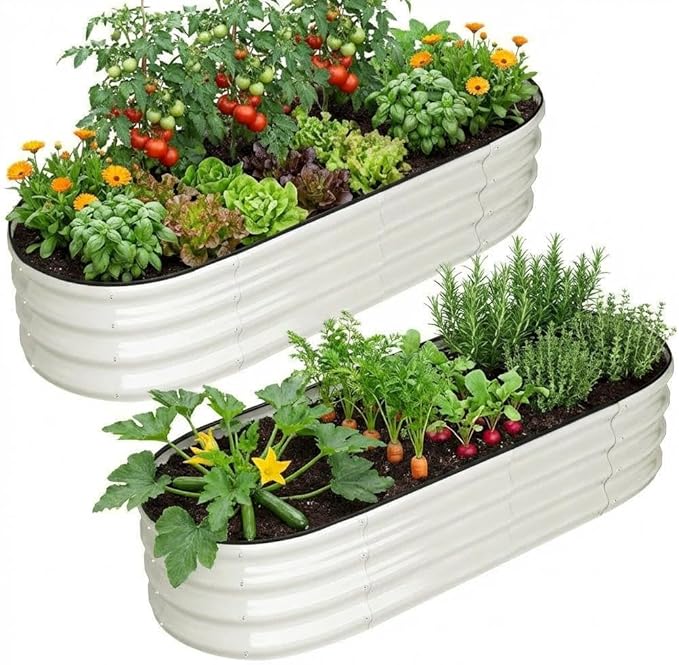 4.5x2x1.5 FT Galvanized Raised Garden Beds Large Raised Beds for Gardening Above Ground Garden Bed Outdoor Metal Planter Boxes Outdoor for Vegetables Flowers Fruits Beige 2 Pcs