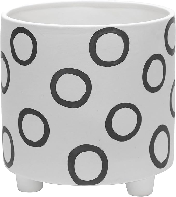 Generic S2 Footed Planter W Circles 68 Ivory Beige