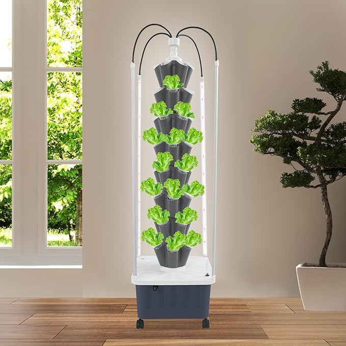 Hydroponics Growing System Indoor Garden 40Pods Herb Garden Kit Indoor with LED Grow Light Fresh Herbs Vegetables Hydroponic Planter for Home Kitchen Office (Gray)