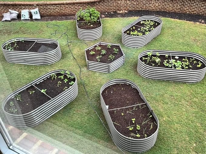 A ANLEOLIFE Hexagon Galvanized Metal Raised Garden Bed Outdoor 70x60x18in Deep Metal Planter Box for Flowers Herbs &amp Vegetables 18'' Tall Decorative Raised Bed Quartz Grey