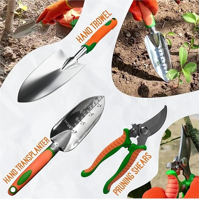 Garden Tool Set Gardening Hand Tools Set 10 Piece Stainless Steel Set with Carrying Bag Planting Accessories and Lawn Care Tools for Women