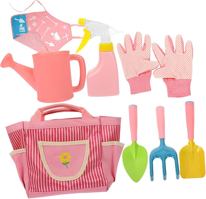 1set Boys and Girls Gardening Tool Set Boy Girl Garden Kit Rake Shovel Gloves Watering Can Apron and Tote Bag for Outdoor Fun and Learning Activities
