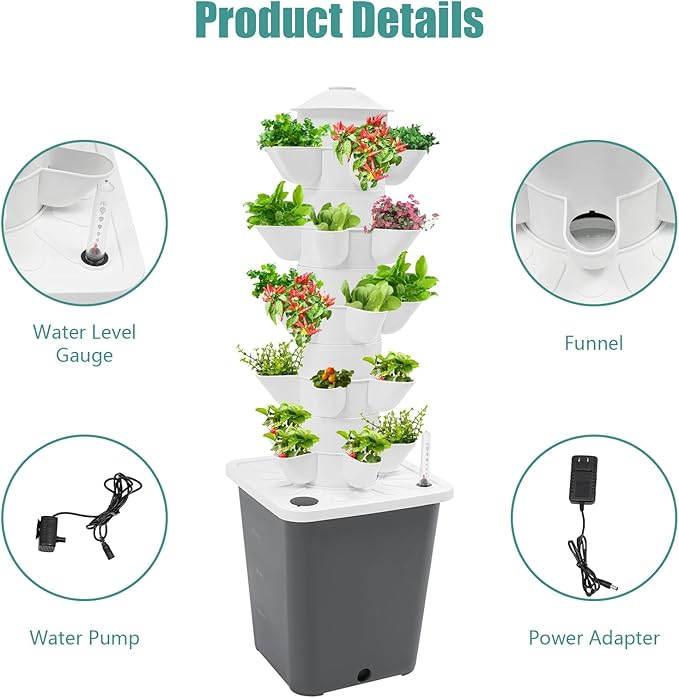 ZAIHW 25-Plant Vertical Tower Garden System Indoor Hydroponic Growing Kit with Pump &amp Water Level Gauge Vertical Vegetable Planter for Gardening Enthusiasts