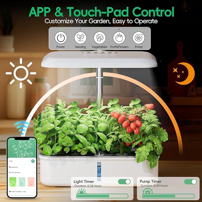 SPECILITE Hydroponics Growing System Kit 14 Pods Smart Indoor Herb Garden with Grow Light WiFi &amp App Control Quiet Pump 5L Water Tank Automatic Timer Planter for Gardening Gifts White