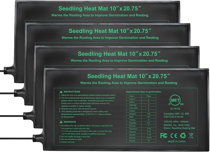 Seedling Heat Mat 4 Pack MET Certified Heating Mat for Plants Grow Seed Starting Greenhouse Waterproof Durable Germination Warm Hydroponic Heating Pad