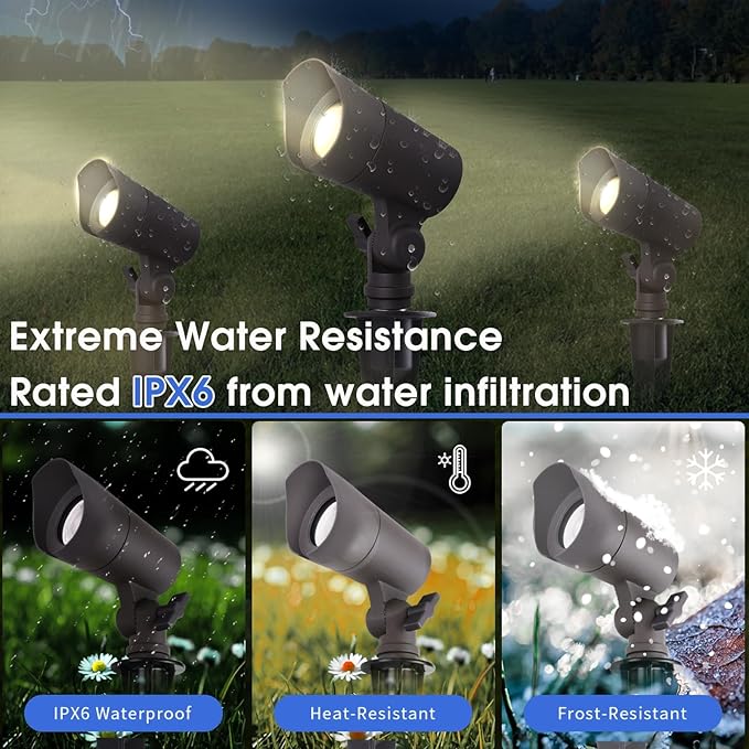 E ENERGETIC LIGHTING LED Landscape Lights with Connectors 12V Low Voltage Warm White 3000k 4W 175LM Outdoor Waterproof Garden Pathway Lights Wall Tree Flag Spotlights with Spike Stand 10 Pack