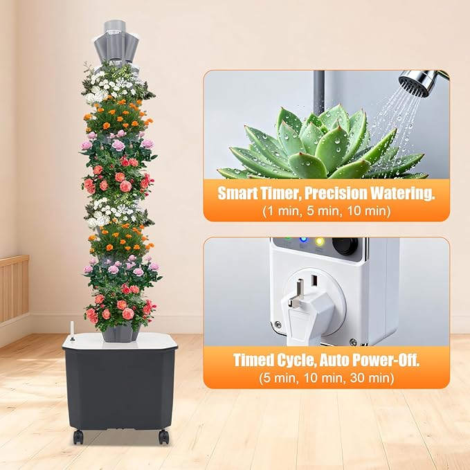 10 Layer Hydroponic Towers Growing System 50 Pods Hydroponic Grow Towers Kit with Water Pump and Movable 11.89Gal Water Tank Indoor/Outdoor for Vegetable Strawberries Lettuce (Grey)