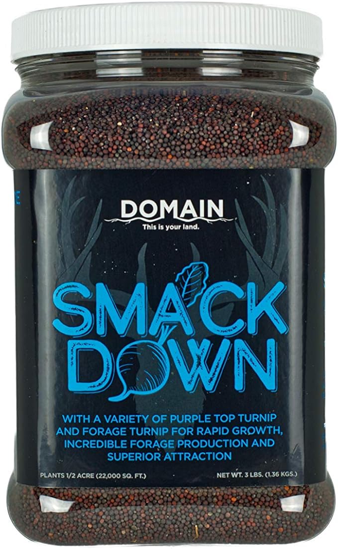 Domain Outdoor Smack Down Food Plot Seed 1/2 Acre Variety of Purple Top Turnip and Forage Turnip Attractive Forages No Matter The Time of The Year High Levels of Protein and Energy Fast to Mature