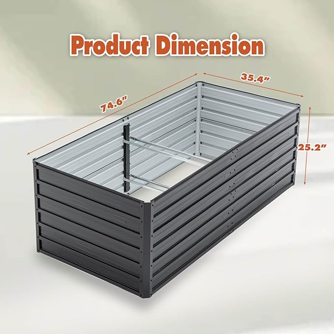 Anwick 6x3x2 FT Galvanized Raised Garden Bed Kits - Garden Planters for Outside Rectangular Metal Planters Box Deep Root Planters for Outdoor Plants Vegetables Flowers (6x3x2FT)